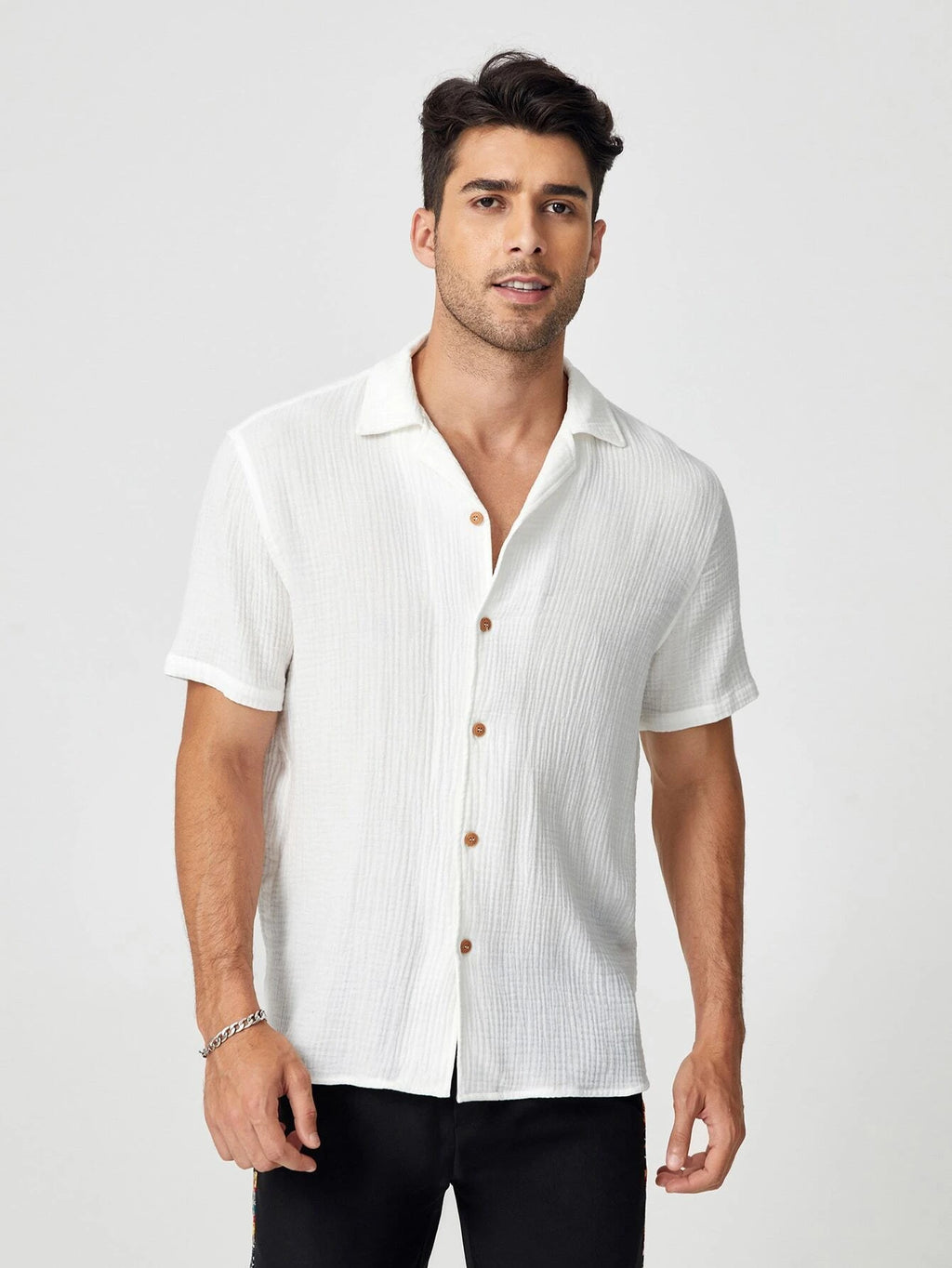 Manfinity Modagents Men Cotton Solid Textured Button Front Shirt