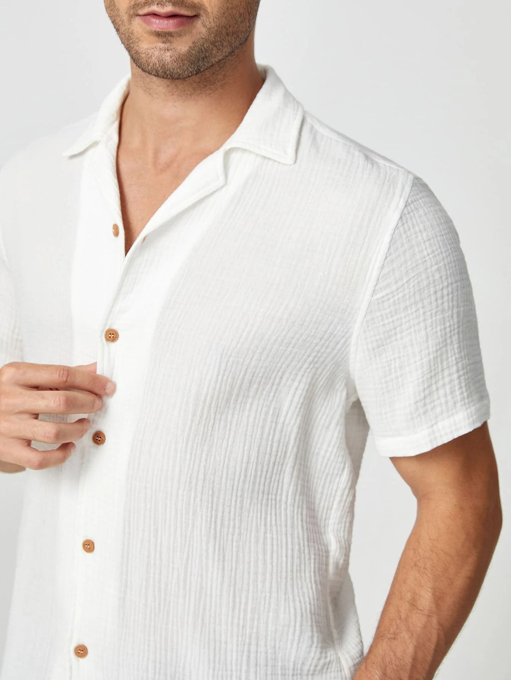 Manfinity Modagents Men Cotton Solid Textured Button Front Shirt