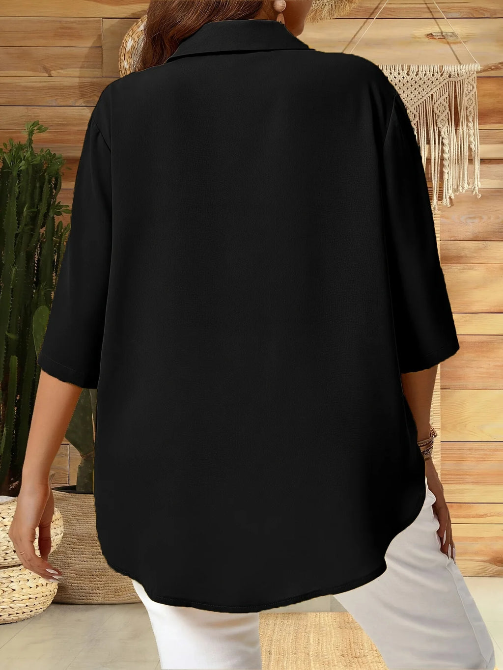 Women plus Size Button-Up Front Collar Shirt