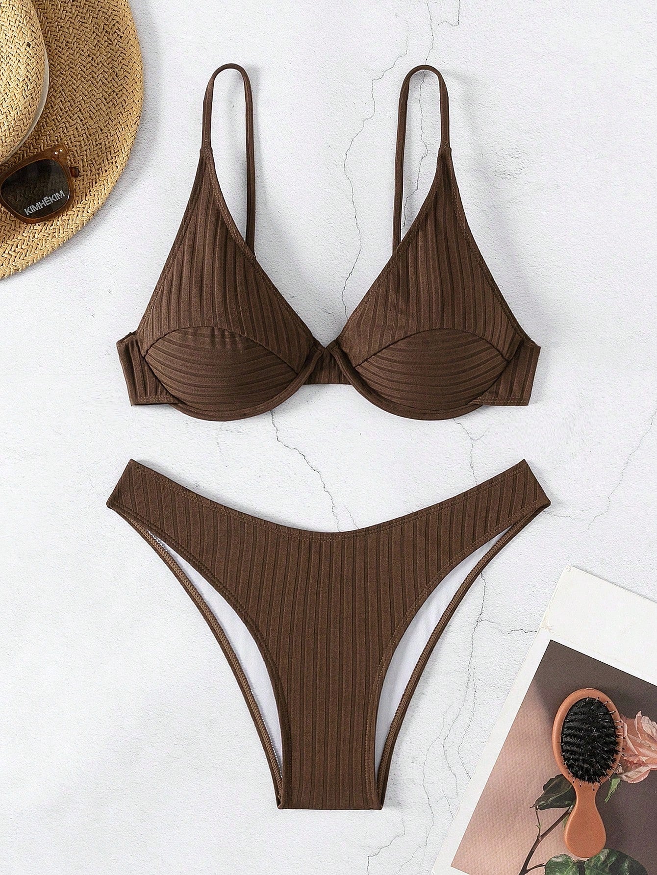 Swim Summer Beach Solid Color Two-Piece Bikini Set Bathing Suit